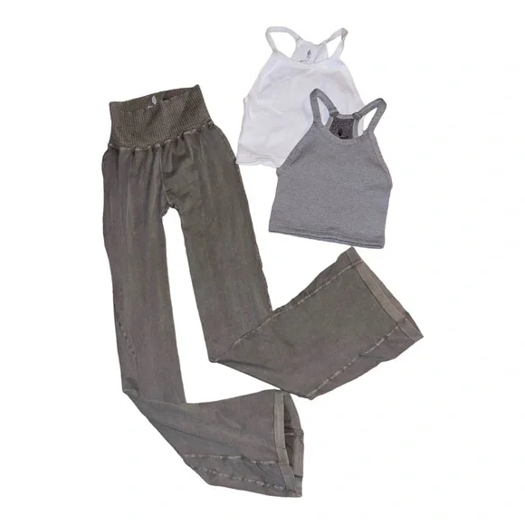 NEW [3-Pc] Free People Movement Good Karma Flare Leggings, & 2 Crop tops - Picture 5 of 6